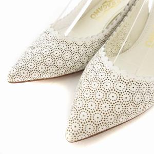 Salvatore Ferragamo ミュール ポインテッドトゥ ストラップ カットワーク ピンヒール 5.5 23cm O 白 ホワイト