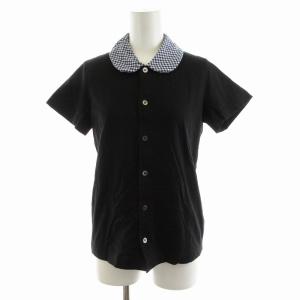 ポロシャツ ラウンドカラー カットソー チェック 半袖 S 黒 ブラック