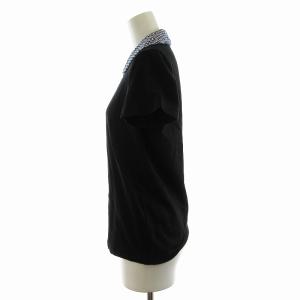 Tao ポロシャツ ラウンドカラー カットソー チェック 半袖 S 黒 ブラック