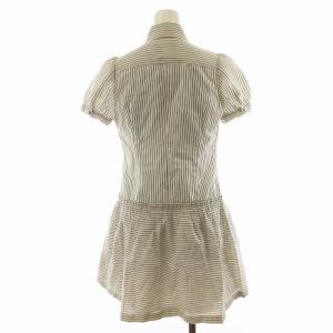 BURBERRY BLUE LABEL シャツワンピース ストライプ ギャザー フリル ミニ 半袖 ロゴ刺繍 38 S 白 ホワイト ベージュ