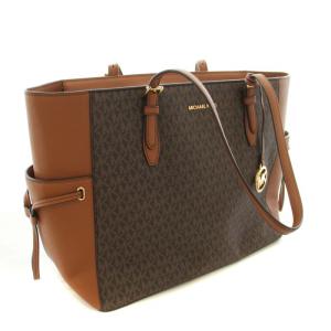 MICHAEL KORS ギリー GILLY トートバッグ ハンドバッグ シグネチャー レザー ロゴチャーム 茶 ブラウン ゴールド