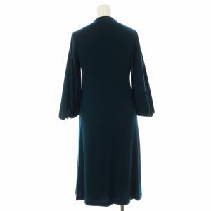 SYBILLA ニットワンピース フレア ミモレ ロング 七分袖 スクエアネック ウール インナーキャミワンピ付き M 緑 グリーン