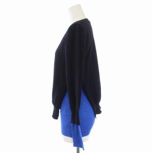 STELLA McCARTNEY ニット セーター 長袖 Vネック ドッキング カシミヤ 36 S 黒 ブラック 青 ブルー 299002S1249-1