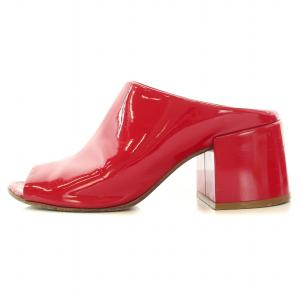 MM6 Maison Margiela サンダル ミュール オープントゥ ラウンドトゥ チャンキーヒール エナメル 37.5 24.5cm 赤