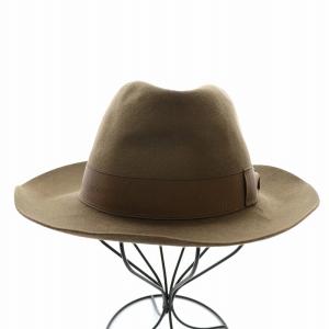 Borsalino ハット ソフト帽 中折れ帽 帽子 リボン フェルト ウール 57 茶 ブラウン