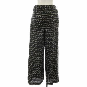 christian wijnants ワイドパンツ ベルト 総柄 タック 絹 シルク 36 S 黒 ブラック ベージュ 白 ホワイト /NW17