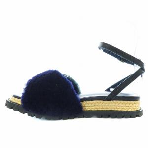 sacai サンダル ストラップ ボア ベルト レザー 35 22cm 紺 ネイビー