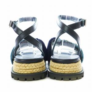 sacai サンダル ストラップ ボア ベルト レザー 35 22cm 紺 ネイビー
