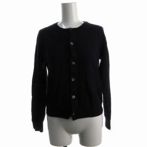 コムコム ニットカーディガン ウール シルク 裏地 総柄 紺 ネイビー S W20N009 /EE