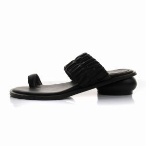 サンダル ローヒール ギャザー 37 22.5?23.0cm 黒 ブラック AWS1902-BK GY30