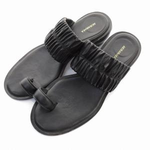 AKIRANAKA サンダル ローヒール ギャザー 37 22.5?23.0cm 黒 ブラック AWS1902-BK GY30