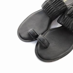 AKIRANAKA サンダル ローヒール ギャザー 37 22.5?23.0cm 黒 ブラック AWS1902-BK GY30