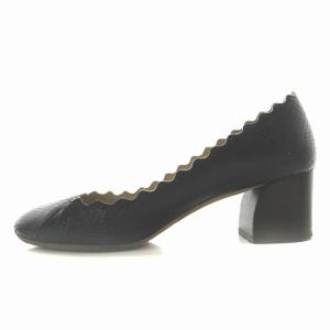 Chloe パンプス パイソン型押しレザー ラウンドトゥ スカラップ ヒール チャンキーヒール 36.5 23.5cm