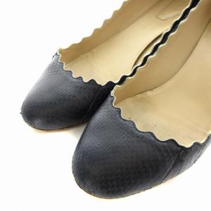 Chloe パンプス パイソン型押しレザー ラウンドトゥ スカラップ ヒール チャンキーヒール 36.5 23.5cm