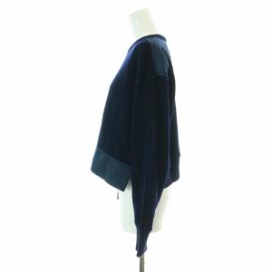 Drawer ワッフルクルーネックロングスリーブ カットソー サテン切替 クルーネック ウール混 シルク混 1 S 紺 ネイビー