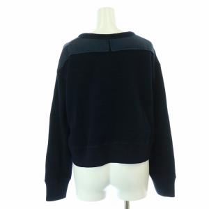 Drawer ワッフルクルーネックロングスリーブ カットソー サテン切替 クルーネック ウール混 シルク混 1 S 紺 ネイビー