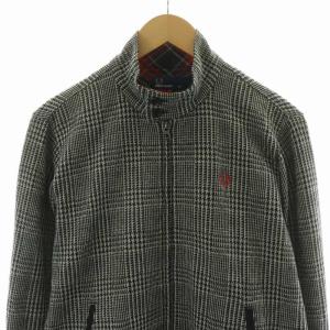 FRED PERRY ハリントンニットジャケット グレンチェック 長袖 ハイネック M グレー F2150 /NQ GY01