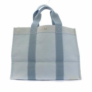 HERMES コキアージュGM  トートバッグ ハンドバッグ キャンバス 水色 ライトブルー