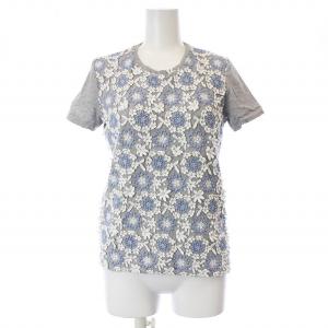 カットソー Tシャツ 半袖 クルーネック 花柄刺繍 レース M グレー