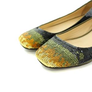 PRADA フラットシューズ バレエシューズ レザー スパンコール グラデーション 36 22.0cm 黒 ブラック カーキ