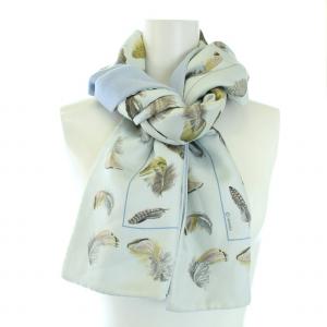 HERMES ストール マフラー 羽柄 シルク アンゴラ 水色 ライトブルー