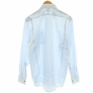 HERMES ドレスシャツ カジュアル 長袖 ストライプ コットン 41/16 L 水色 ライトブルー 白 ホワイト