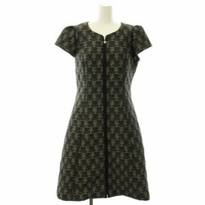 ワンピース ミモレ ロング 半袖 ティーカップ柄 大きいサイズ 42 XL ベージュ チャコール