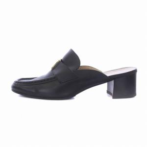 ミュール サンダル チャンキーヒール ヴァラ レザー 7C 24.5?p 黒 ブラック