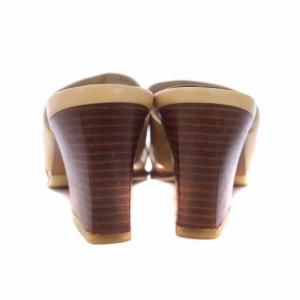 Salvatore Ferragamo ミュール サンダル チャンキーヒール ガンチーニ レザー 7D 24.5cm ベージュ