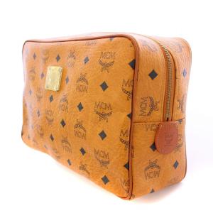 MCM ヴィセトス クラッチバッグ セカンドバッグ レザー ロゴパッチ プリント 総柄 茶 ブラウン /BB