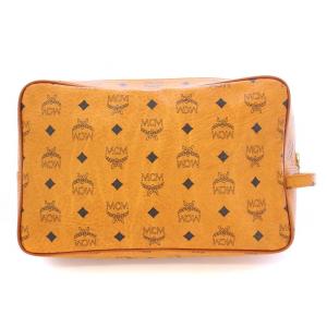 MCM ヴィセトス クラッチバッグ セカンドバッグ レザー ロゴパッチ プリント 総柄 茶 ブラウン /BB