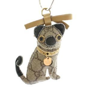 チャーム キーホルダー パグ グッチョリ GGスプリーム リボン ロゴチャーム GG柄 ベージュ 黒 ブラック