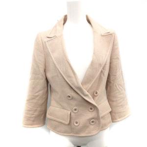 ジャケット テーラード 七分袖 ダブル 総裏地 38 ピンクベージュ