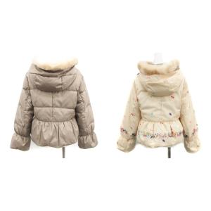 franche lippée ダウンジャケット リバーシブル 無地 ペプラム 総柄 M ブラウン アイボリー