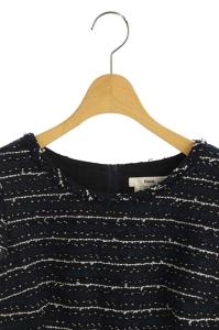 René 19AW ワンピース ツイード フレンチスリーブ ネイビー