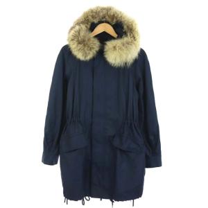 モッズコート ファー ライナー ジップアップ ひざ丈 スリランカ製 M 紺 ネイビー