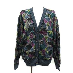 MISSONI ニット セットアップ 上下 カーディガン ひざ丈スカート 総柄 ウール 44 XL マルチカラー