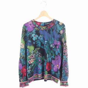 ヴィンテージ カットソー 長袖 花柄 総柄 黒 ブラック マルチカラー