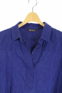 Loro Piana シャツワンピース ひざ丈 五分袖 リネン 麻 S 青 ブルー