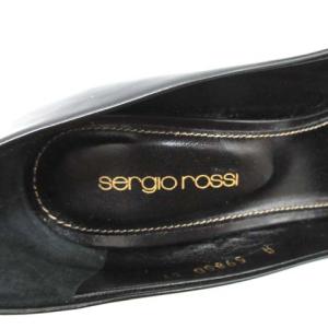 Sergio Rossi 37 パンプス オープントゥ レザー ハイヒール 9.5cm 黒 ブラック