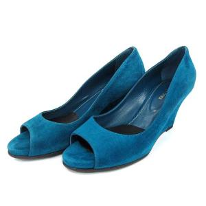 Sergio Rossi パンプス オープントゥ ウエッジソール 7.5cm スエード 37 24cm 青 ブルー