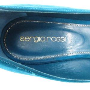 Sergio Rossi パンプス オープントゥ ウエッジソール 7.5cm スエード 37 24cm 青 ブルー