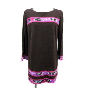 七分袖 花柄チュニック 42 ブラウン