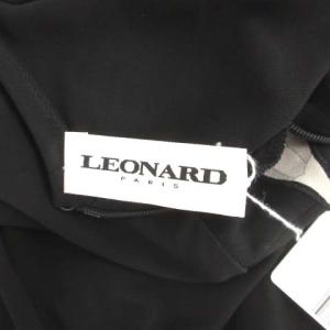 LEONARD ワンピース ロング ミモレ丈 七分袖 花柄 肩パット 黒