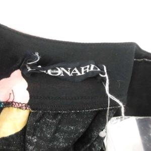 LEONARD ワンピース ロング ミモレ丈 半袖 ベルト付き 花柄 肩パット M 黒 黄