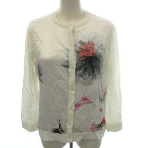 アンサンブル カーディガン 半袖ニット セーター シルク切替 S ホワイト