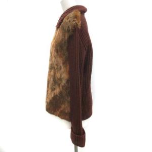 YVES SAINT LAURENT カーディガン リブニット ジャケット ジップアップ ウール リアルファー M 茶 ブラウン