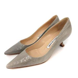 パンプス ピンヒール 4cm パイソン型押し レザー ポインテッドトゥ 34.5 21.5cm グレー