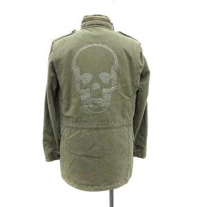 ミリタリージャケット M-65 中綿ライナー スカル 刺繍 スタッズ S カーキ