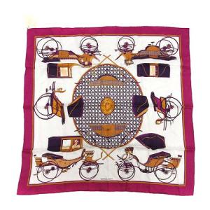 LES VOITURES A TRANSFORMATION 折りたたみ式幌の馬車 スカーフ カレ70 シルク 総柄 紫 パープル 白 ホワイト /EK ■OH ■WY